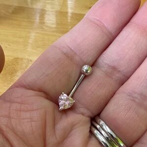14 kt white gold Swarovski Heart-Shaped Pink Belly Button Ring